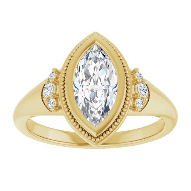 14K yellow gold 1 CT Marquise Diamond Milgrain Bezel-Set Diamond Engagement Ring Setting