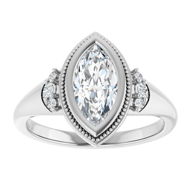 14K white gold 1 CT Marquise Diamond Milgrain Bezel-Set Diamond Engagement Ring Setting