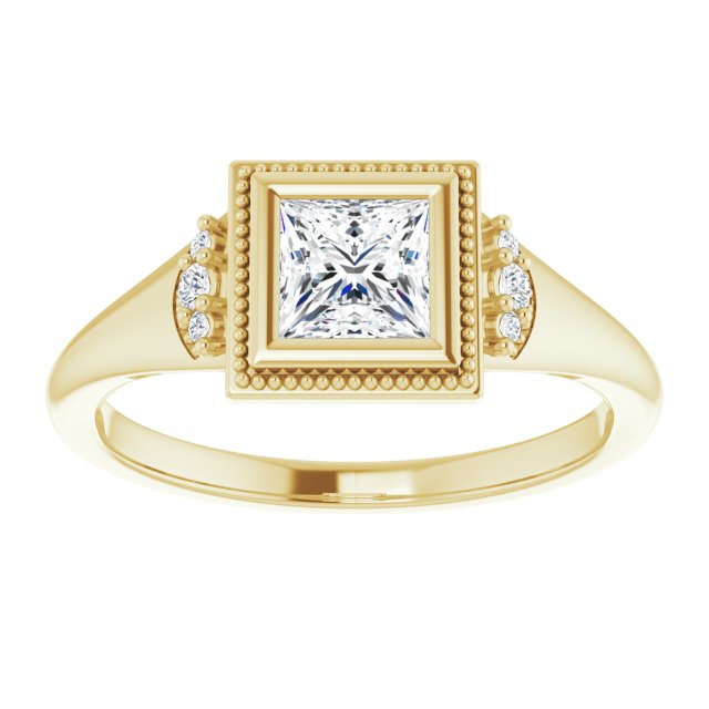 14K yellow gold 1/2 CT Square Diamond Milgrain Bezel-Set Diamond Engagement Ring Setting