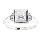 14K white gold 1/2 CT Square Diamond Milgrain Bezel-Set Diamond Engagement Ring Setting