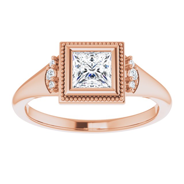 14K rose gold 1/2 CT Square Diamond Milgrain Bezel-Set Diamond Engagement Ring Setting