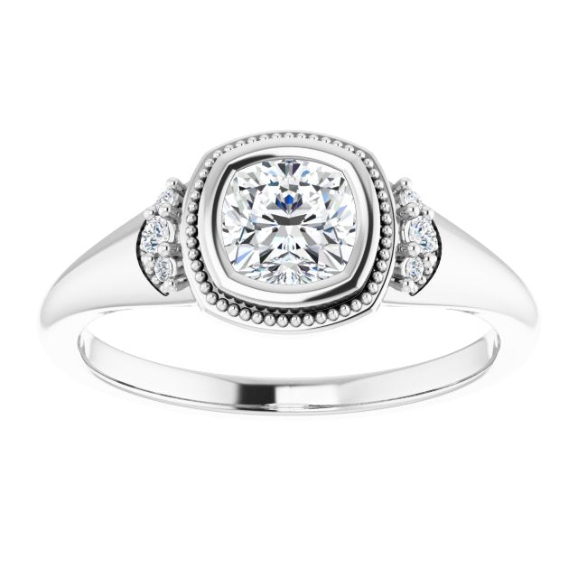 14K white gold 1/2 CT Cushion Diamond Milgrain Bezel-Set Diamond Engagement Ring Setting