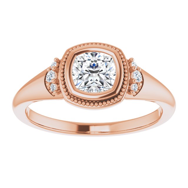 14K rose gold 1/2 CT Cushion Diamond Milgrain Bezel-Set Diamond Engagement Ring Setting