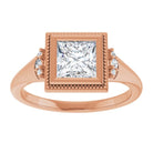 14K rose gold 1 CT Square Diamond Milgrain Bezel-Set Diamond Engagement Ring Setting