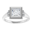 14K white gold 1 CT Square Diamond Milgrain Bezel-Set Diamond Engagement Ring Setting