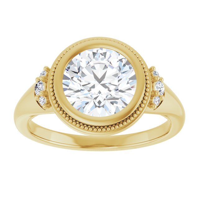 14K yellow gold 2 CT Round Diamond Milgrain Bezel-Set Diamond Engagement Ring Setting