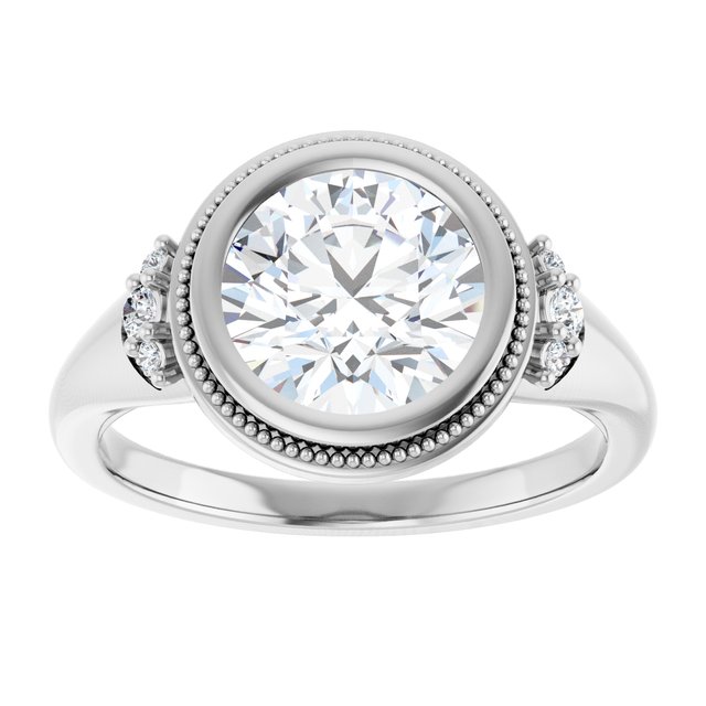 14K white gold 2 CT Round Diamond Milgrain Bezel-Set Diamond Engagement Ring Setting