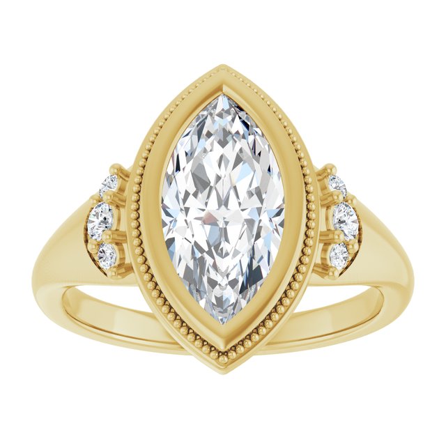 14K yellow gold 2 CT Marquise Diamond Milgrain Bezel-Set Diamond Engagement Ring Setting