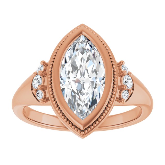 14K rose gold 2 CT Marquise Diamond Milgrain Bezel-Set Diamond Engagement Ring Setting