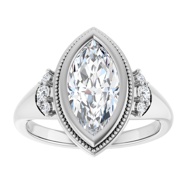 14K white gold 2 CT Marquise Diamond Milgrain Bezel-Set Diamond Engagement Ring Setting