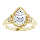 14K yellow gold 2 CT Pear Diamond Milgrain Bezel-Set Diamond Engagement Ring Setting