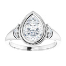 14K white gold 2 CT Pear Diamond Milgrain Bezel-Set Diamond Engagement Ring Setting