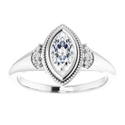 14K white gold 1/2 CT Marquise Diamond Milgrain Bezel-Set Diamond Engagement Ring Setting