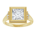 14K yellow gold 2 CT Square Diamond Milgrain Bezel-Set Diamond Engagement Ring Setting