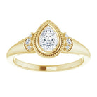 14K yellow gold 1/2 CT Pear Diamond Milgrain Bezel-Set Diamond Engagement Ring Setting