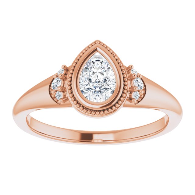 14K rose gold 1/2 CT Pear Diamond Milgrain Bezel-Set Diamond Engagement Ring Setting