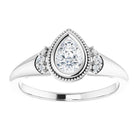 14K white gold 1/2 CT Pear Diamond Milgrain Bezel-Set Diamond Engagement Ring Setting