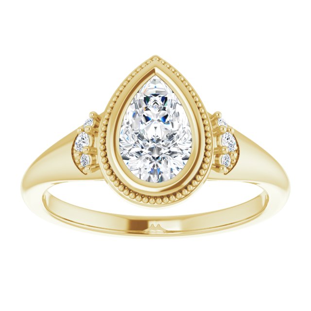 14K yellow gold 1 CT Pear Diamond Milgrain Bezel-Set Diamond Engagement Ring Setting