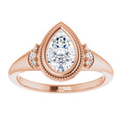 14K rose gold 1 CT Pear Diamond Milgrain Bezel-Set Diamond Engagement Ring Setting