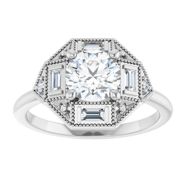 1/5 Ctw Natural Diamond Semi-Set Art Deco Inspired Engagement Ring