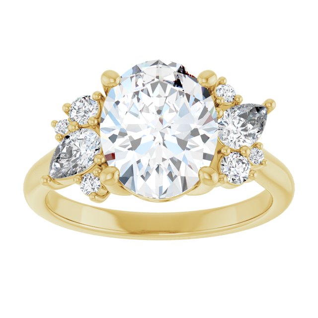 14K yellow gold Oval-cut Diamond Cluster Engagement Ring Setting