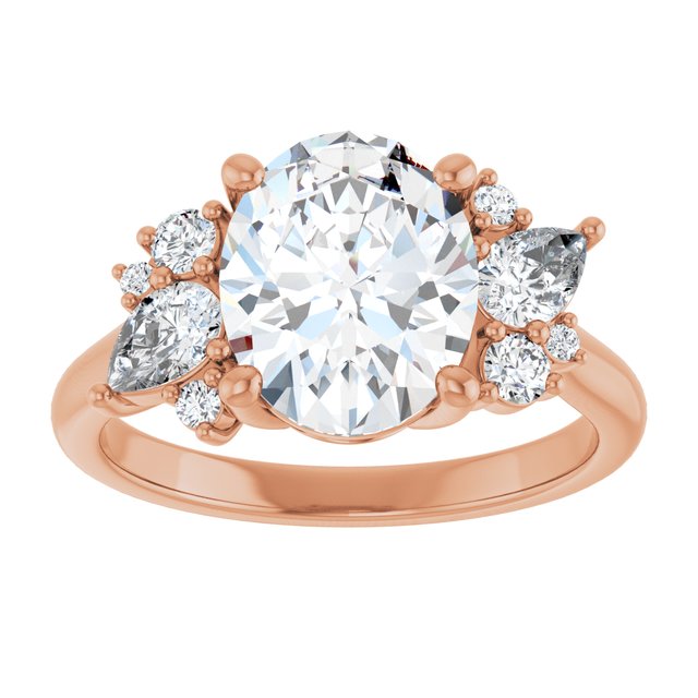 14K rose gold Oval-cut Diamond Cluster Engagement Ring Setting