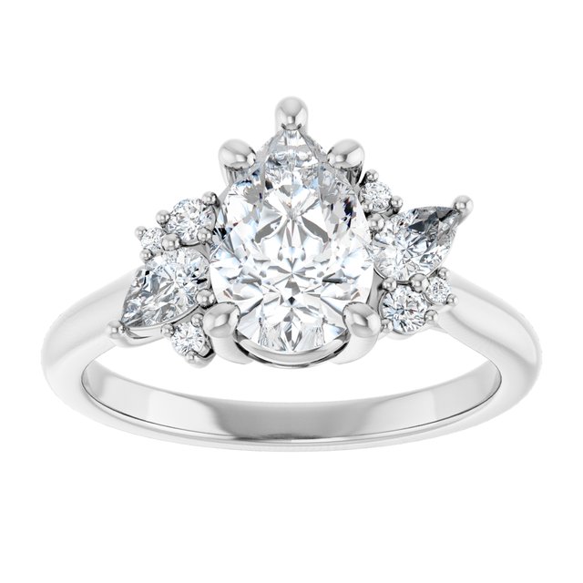 14K white gold Pear-cut Diamond Cluster Engagement Ring Setting