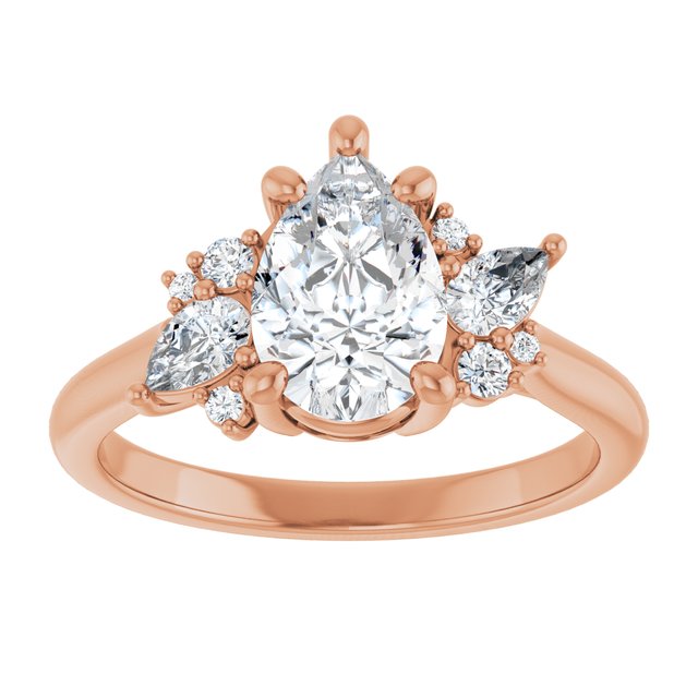 14K rose gold Pear-cut Diamond Cluster Engagement Ring Setting