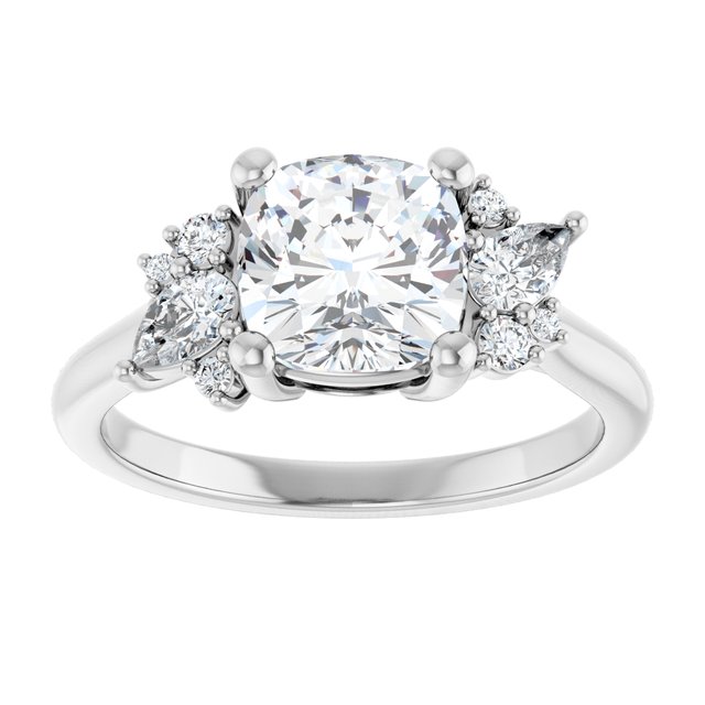 14K white gold Cushion-cut Diamond Cluster Engagement Ring Setting