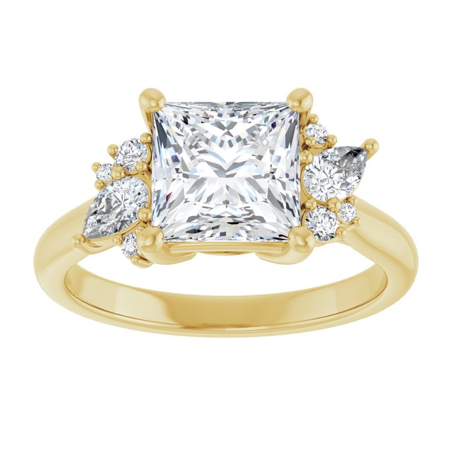 14K yellow gold Square-cut Diamond Cluster Engagement Ring Setting