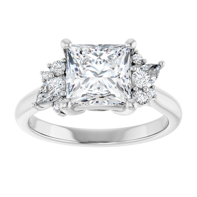 14K white gold Square-cut Diamond Cluster Engagement Ring Setting