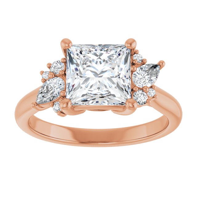 14K rose gold Square-cut Diamond Cluster Engagement Ring Setting