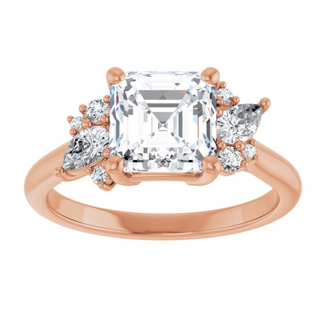 14K rose gold Asscher-cut Diamond Cluster Engagement Ring Setting