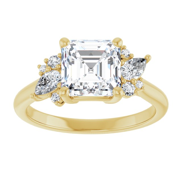 14K yellow gold Asscher-cut Diamond Cluster Engagement Ring Setting