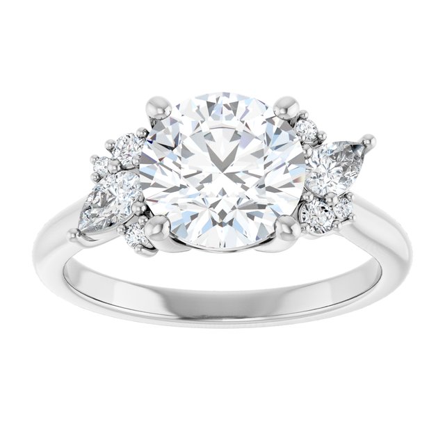 14K white gold Round-cut Diamond Cluster Engagement Ring Setting