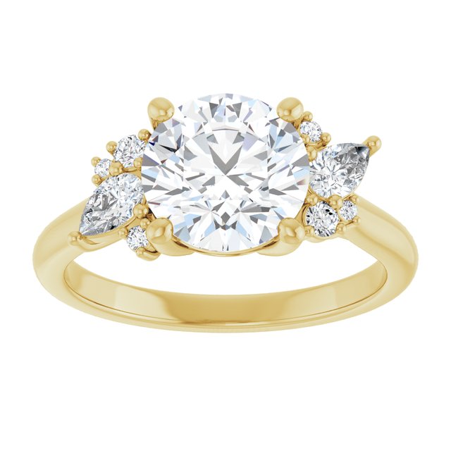 14K yellow gold Round-cut Diamond Cluster Engagement Ring Setting