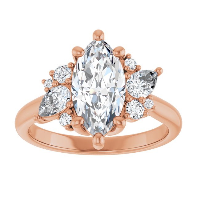 14K rose gold Marquise-cut Diamond Cluster Engagement Ring Setting