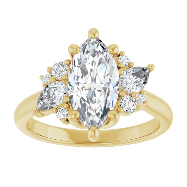 14K yellow gold Marquise-cut Diamond Cluster Engagement Ring Setting